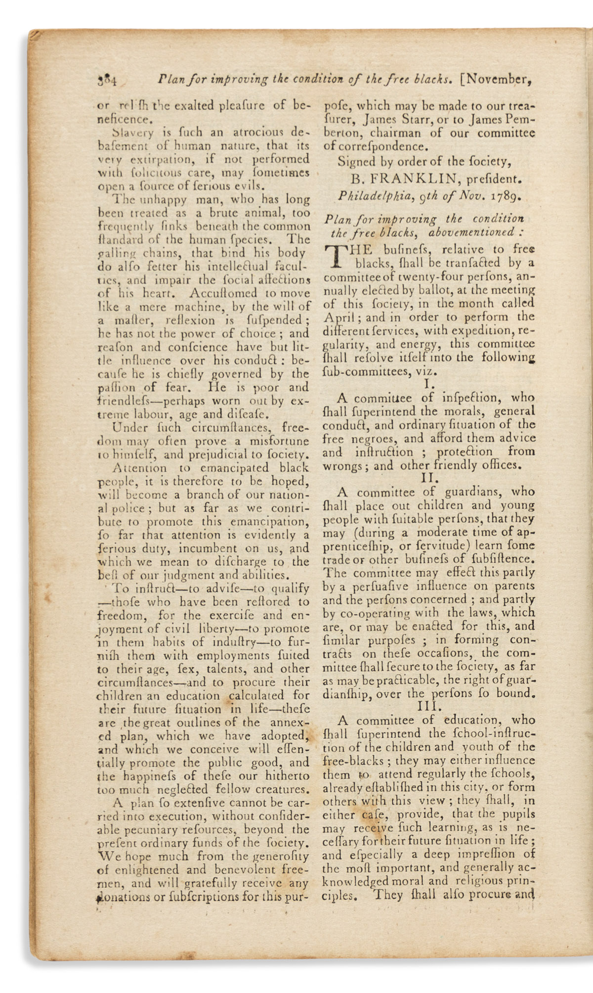 (SLAVERY & ABOLITION.) Issue of the magazine American Museum containing an address on slavery by Benjamin Franklin.